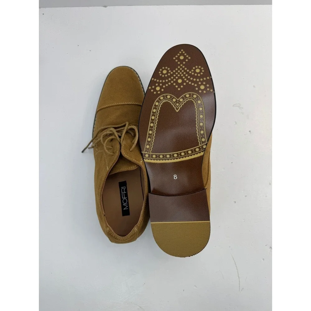 Mofri Suede Oxford Dress‎ Shoes Mens Size 8 Tan Cap Toe Lace Up Business Casual